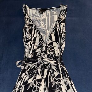 BCBGMaxAzria Black and White Bamboo Print Midi Wrap Dress